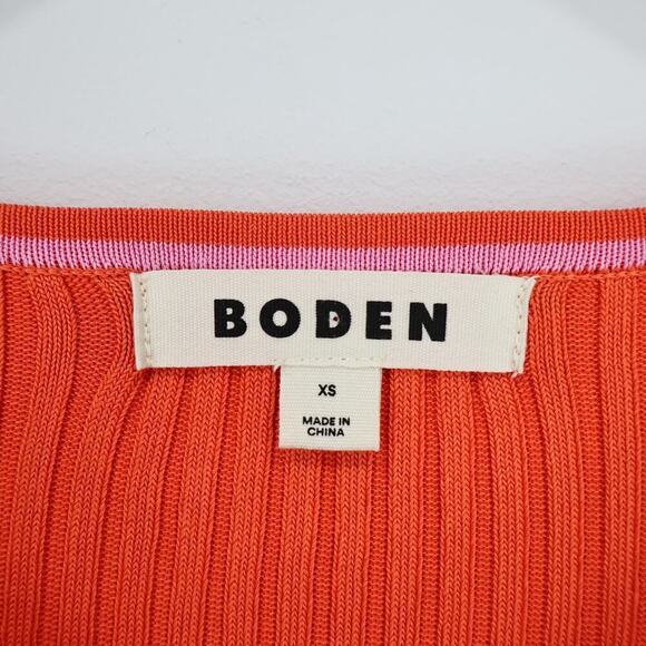 Boden Women's Ribbed Boatneck Long Sleeve T Shirt Vermillion Red Orange Size XS - Picture 4 of 6